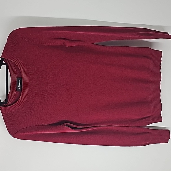 Express Cranberry Red Crew Neck Pullover Style Sweater w Ribbed Neck Wrist & Hem - Picture 1 of 10